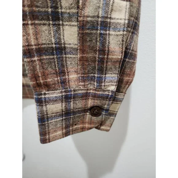Vintage 1960 60s Pendleton Wool Board Flannel Plaid Loop Collar Flap Pockets L - Picture 7 of 8